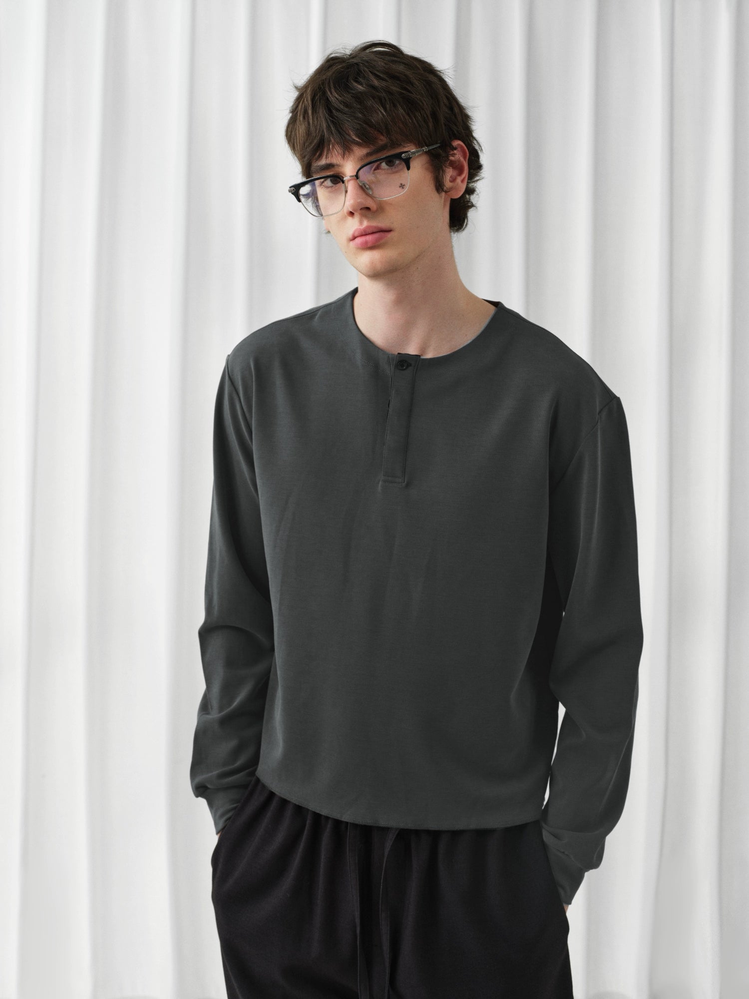 VLABMADE One-button Henry Collar Long Sleeve