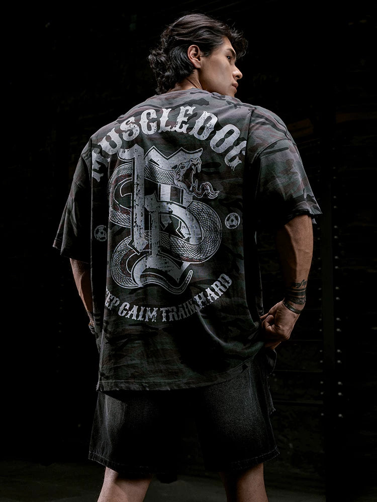 MuscleDog Venom Camo 100% Cotton Breathable Loose Tee