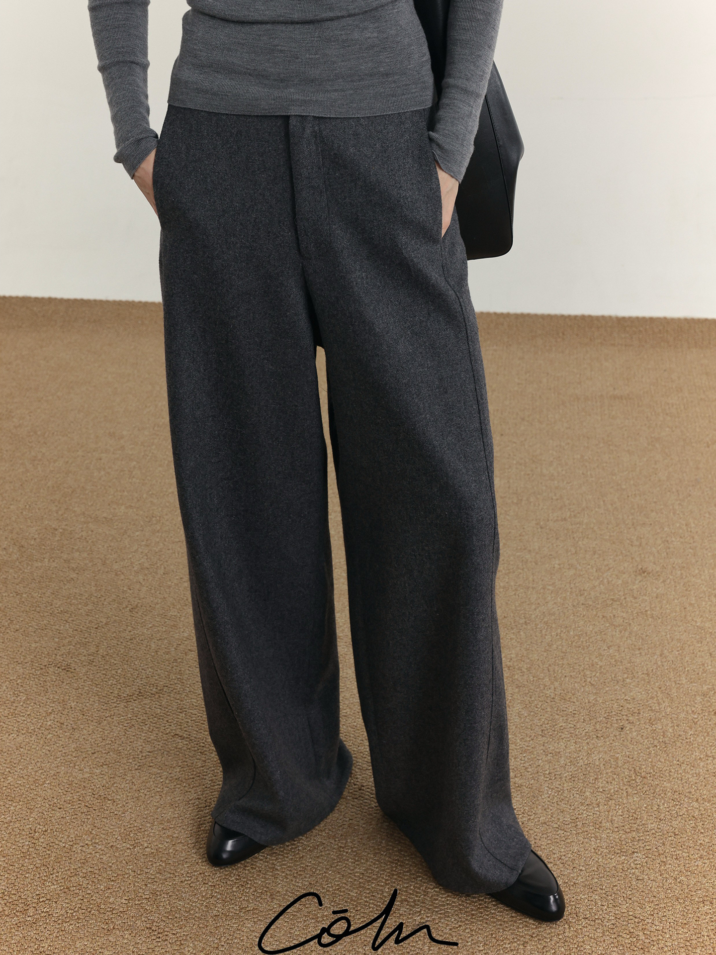 COLN Woolen Straight Skinny Casual Pants