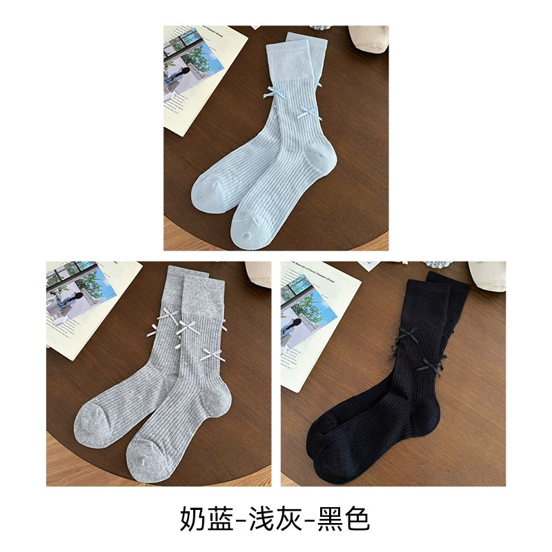 Halo Honey Combed Cotton Bow Slouchy Mid-Calf Sock