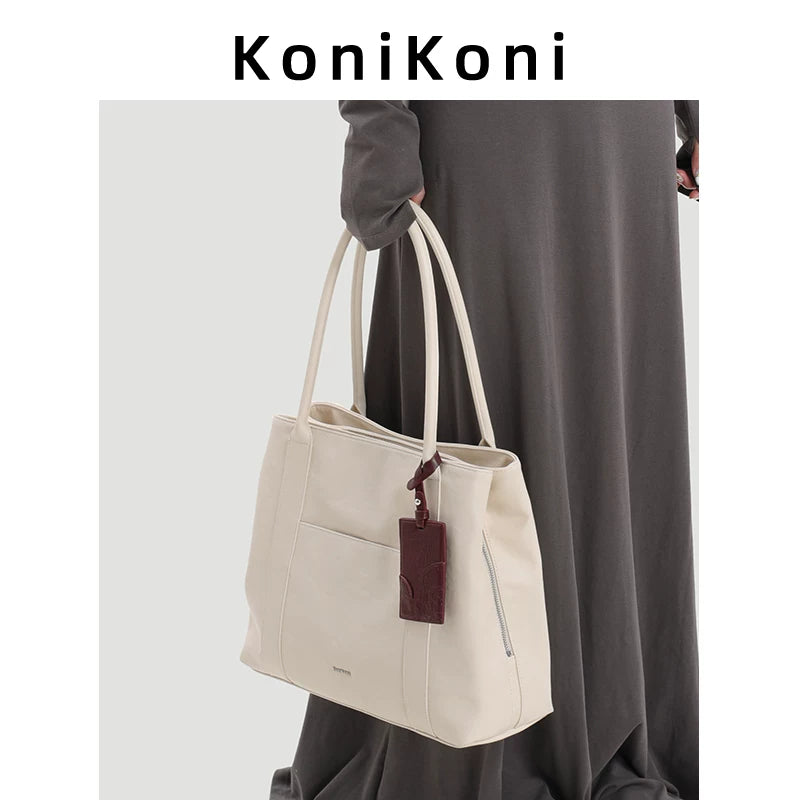KoniKoni Leather Niche Large Capacity Shoulder Bag Underarm Bag