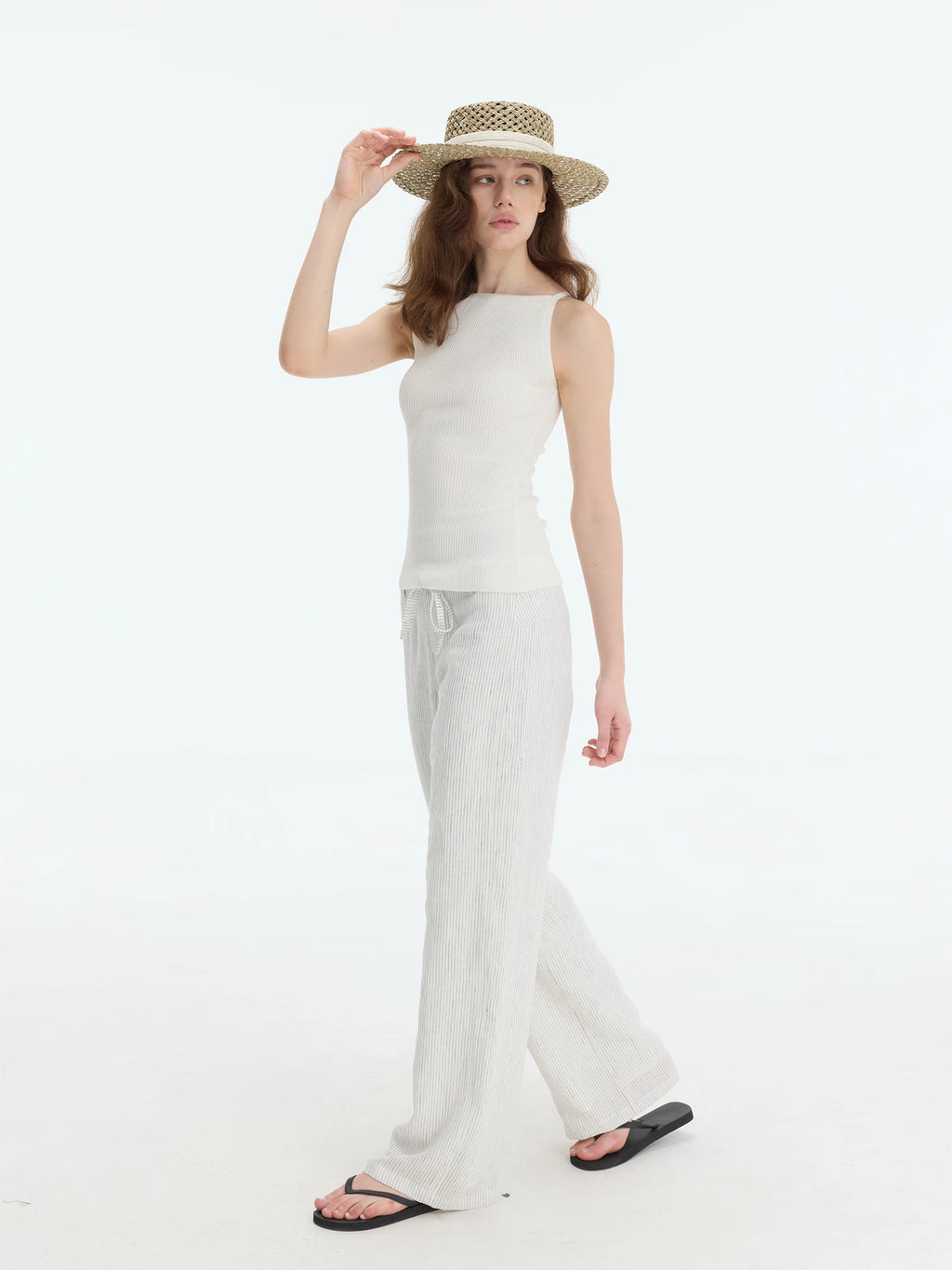 Veryrareme Lyocell Linen Ribbed Racerback Tank Top