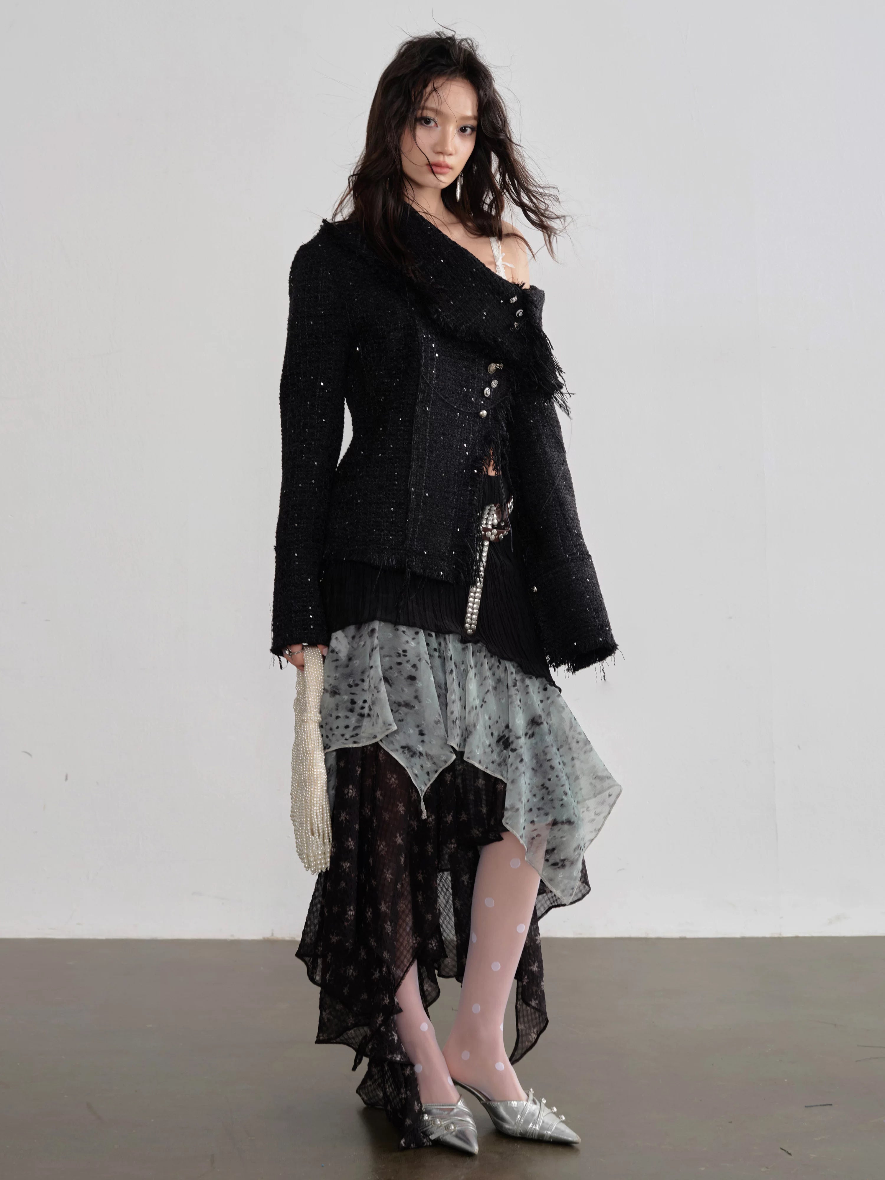 JNYLON Tassel Slanted Front Metal Button Chanel-style Jacket