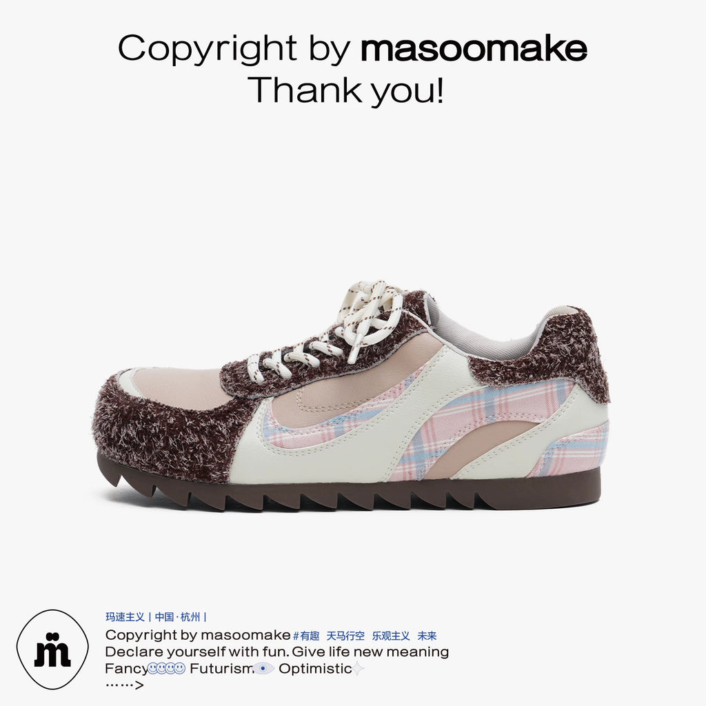 MASOOMAKE Mesh Lace-Up Color-Block Round-Toe Sneaker
