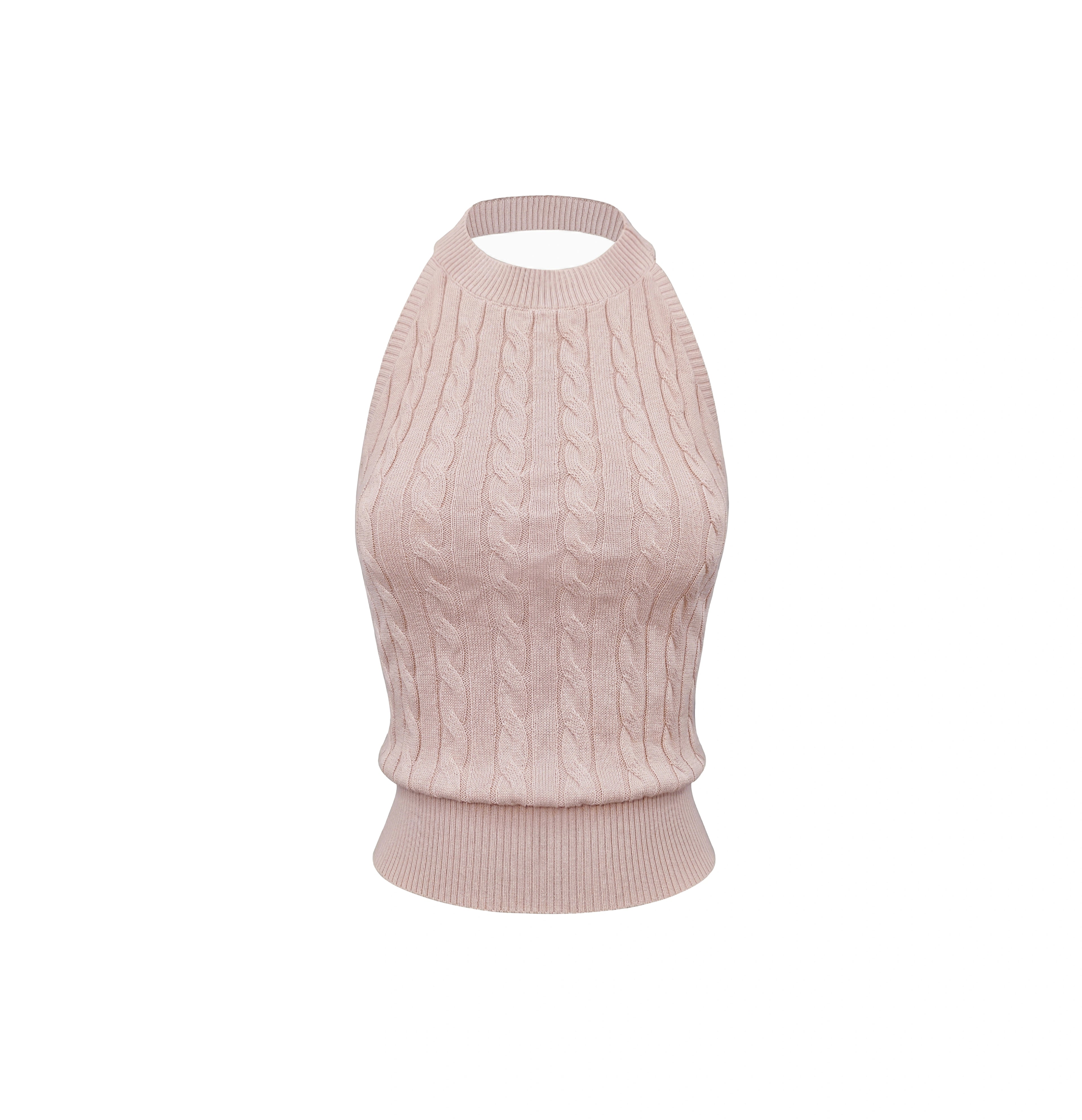 Jim Kennet Halter Twist Thin Knitted Short Neck Top
