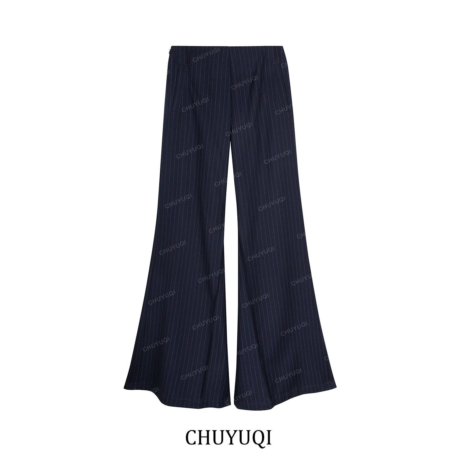 CHUYUQI Waist Striped Royal Sister High-end Shirt Flared Pants Set