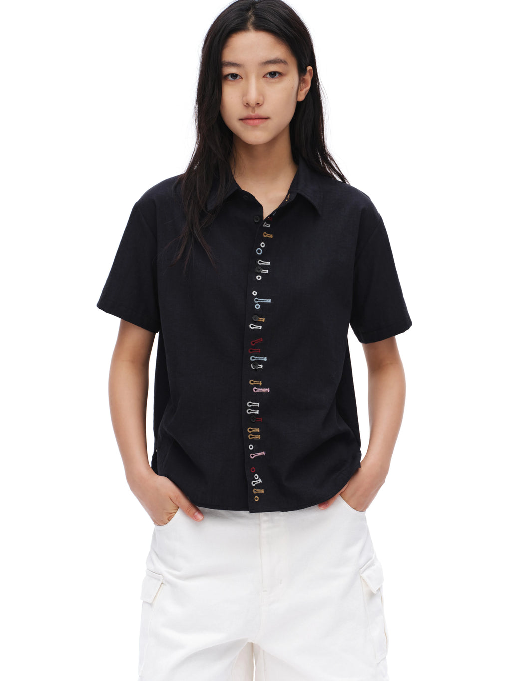 Oinimi Fun Buttonhole Casual Short Sleeve Shirt