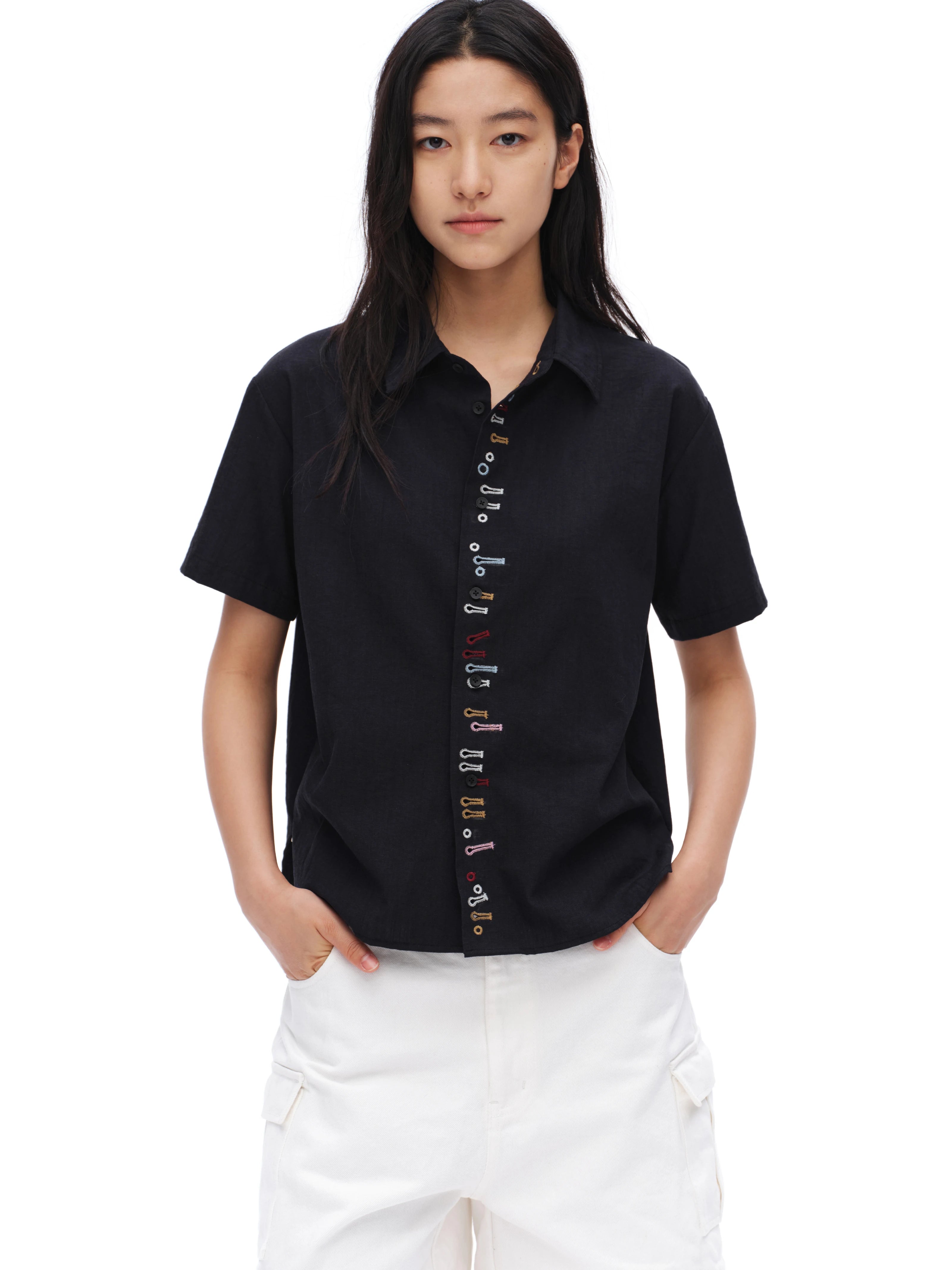 Oinimi Fun Buttonhole Casual Short Sleeve Shirt