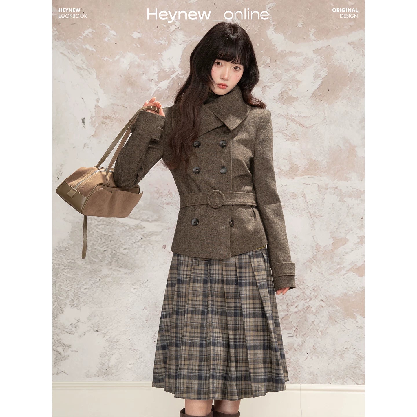 LOVEHEYNEW Double-breasted Large Lapel Woolen Short Jacket