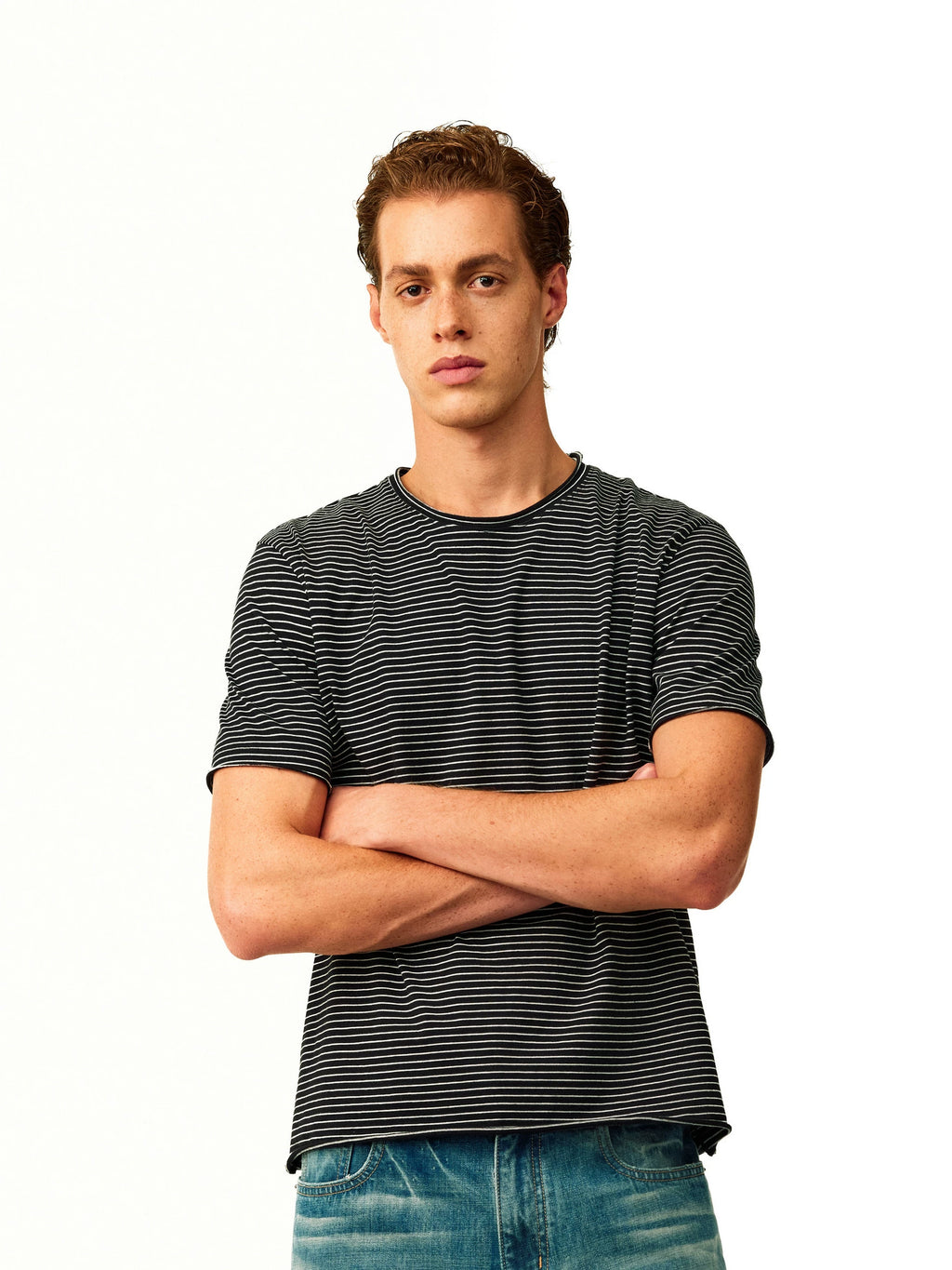 NONRADICAL Striped Cotton Crew Neck Tee