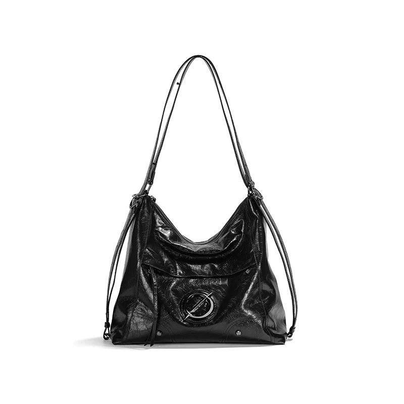 JELLY TOYBOY Black Faux Leather Zip-Top Crossbody Tote