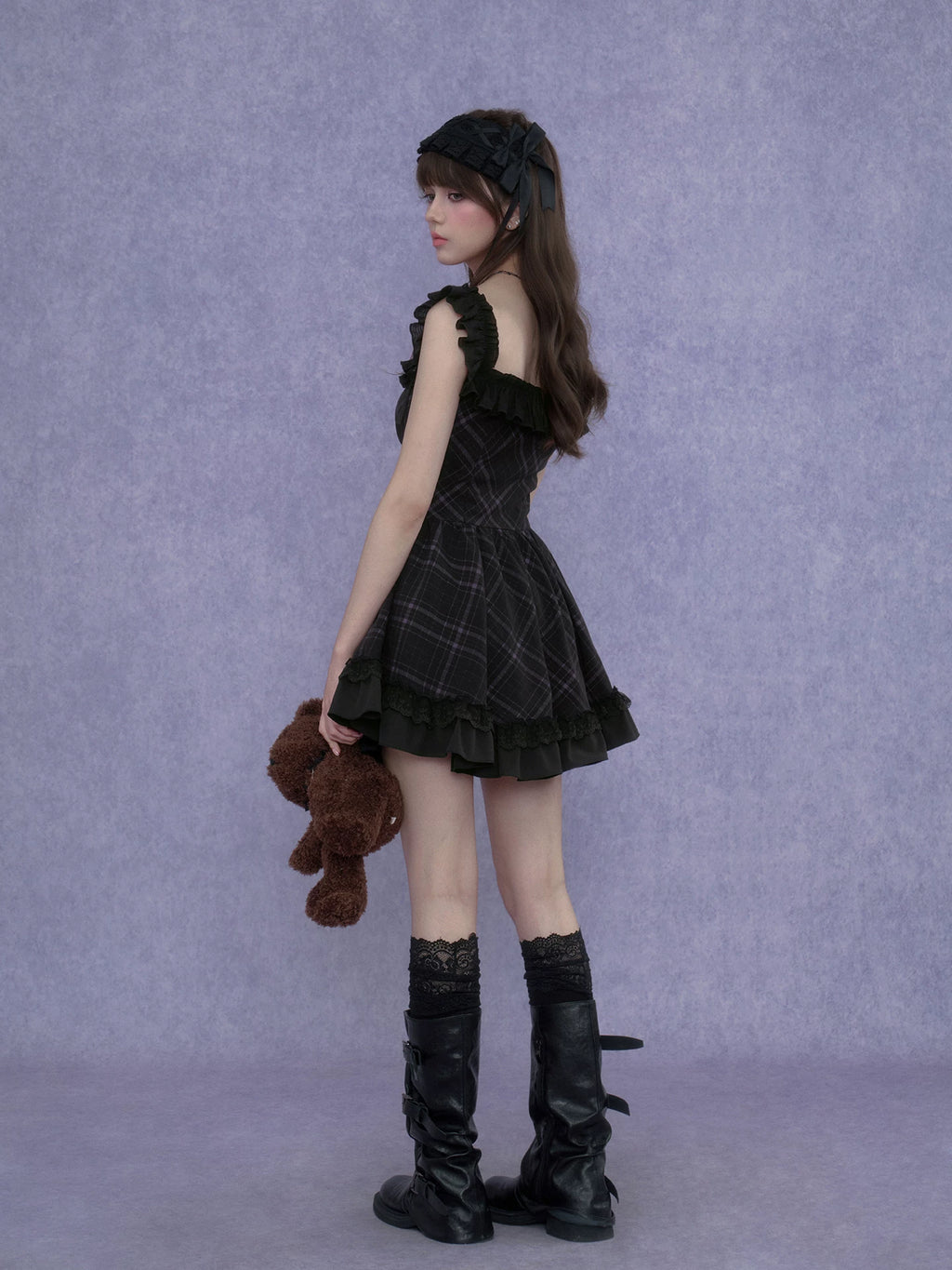 SagiDolls Plaid Wide Strap Mini Flutter Sleeve Dress Playful Slimming