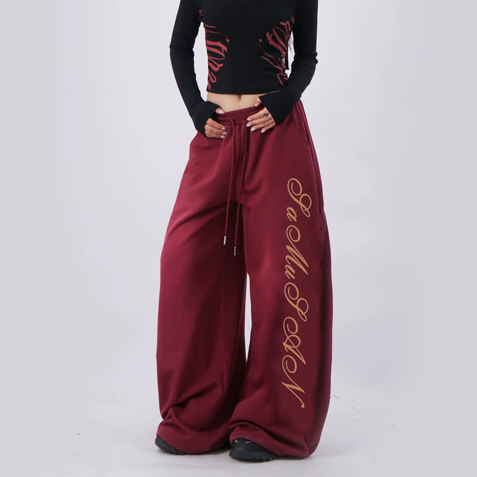 SAMUSAN Design Drawstring 400g Wide-Leg Sweatpants