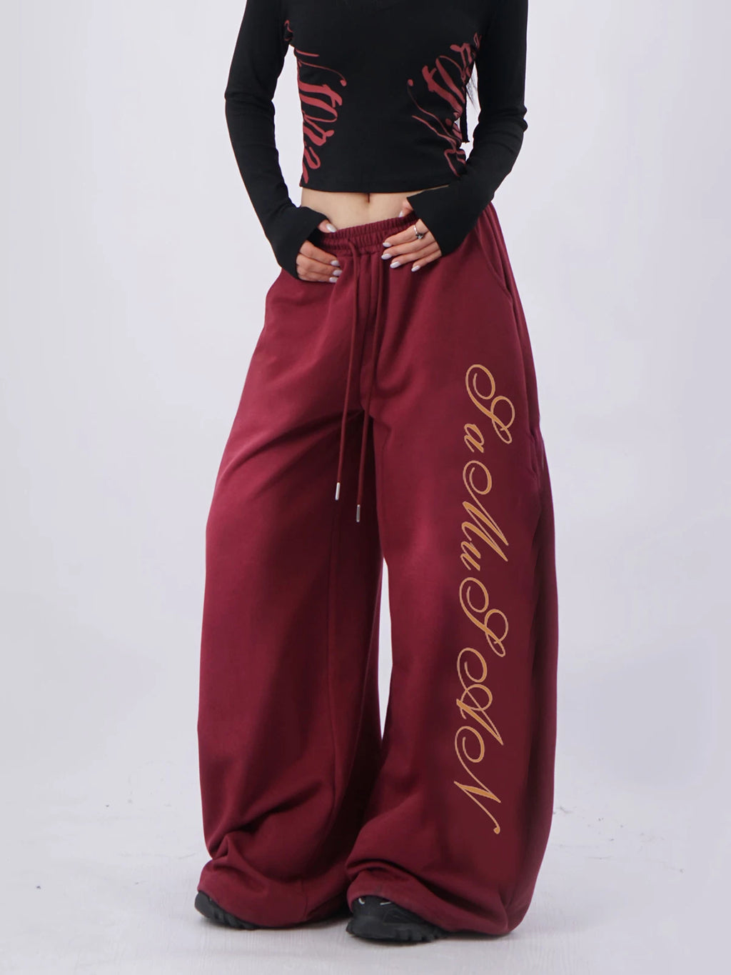 SAMUSAN Design Drawstring 400g Wide-Leg Sweatpants