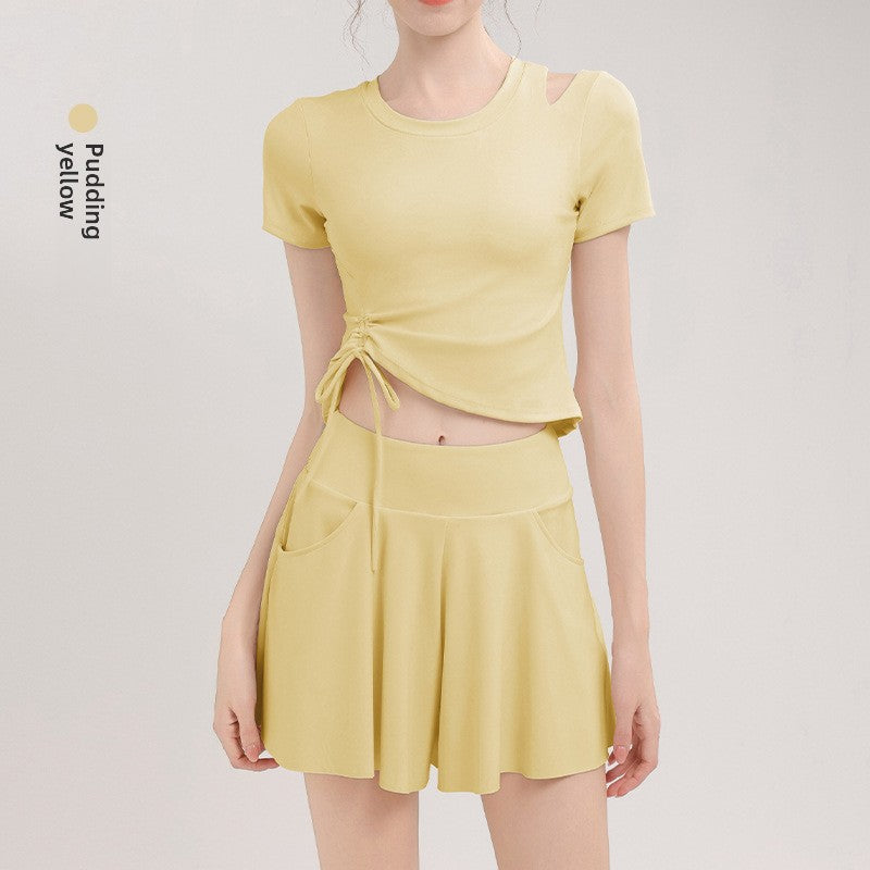 TIANQINGSE with Chest Pad Drawstring Plastic Waist Slim Quick-drying Sports Short Sleeves