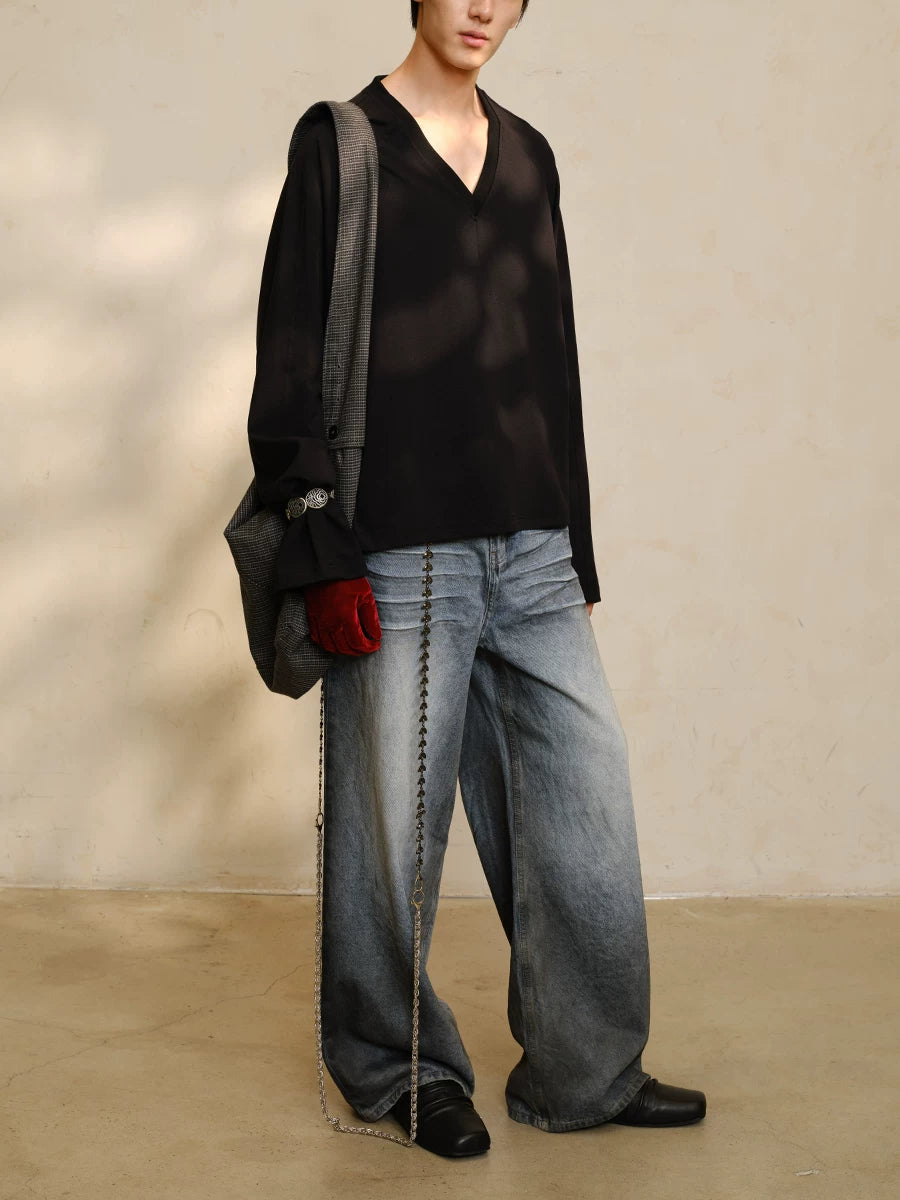 JCAESAR Big V-neck Daily Lazy Long Sleeves