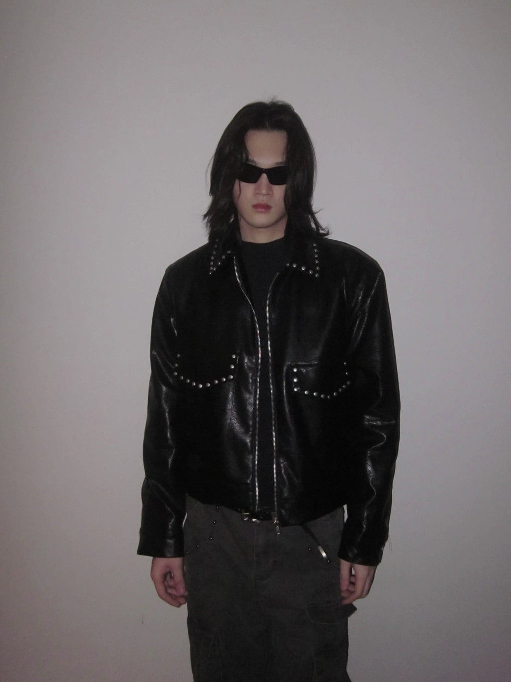 URRRGE Vintage Rivet Design Motorcycle Leather Jacket