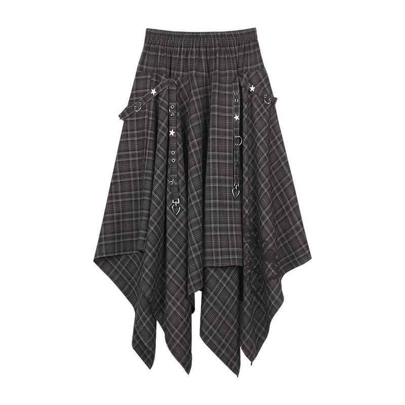 SagiDolls Girl Power Brown Plaid A-Line Long Skirt