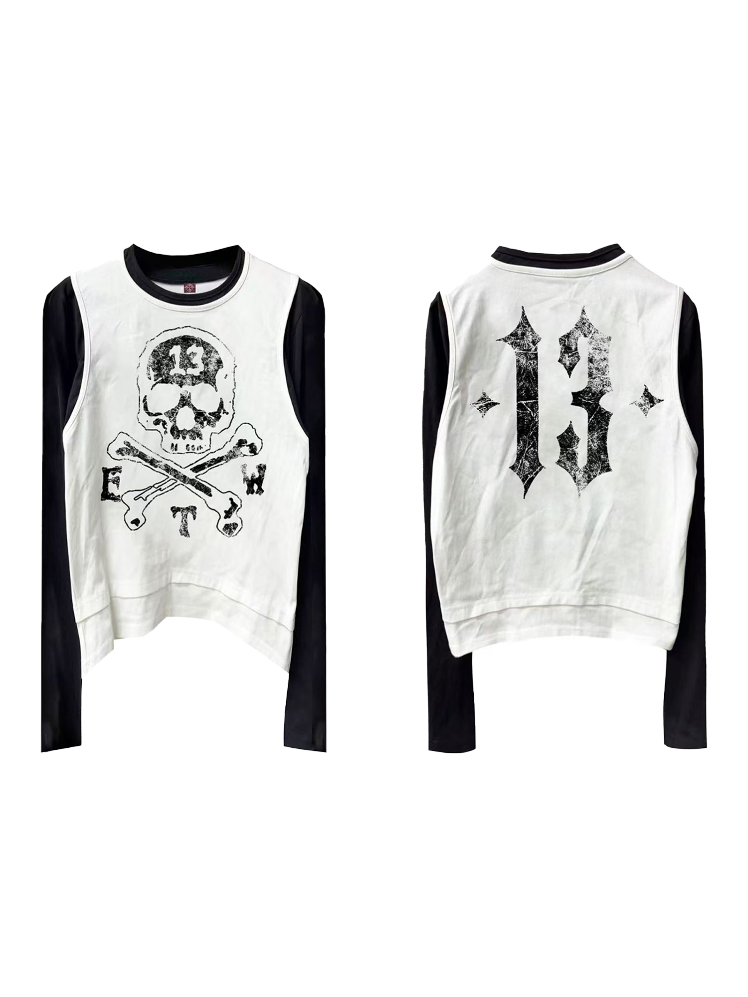 DETW Double Neckline Hem Contrasting Color Front Shoulder Long Sleeve