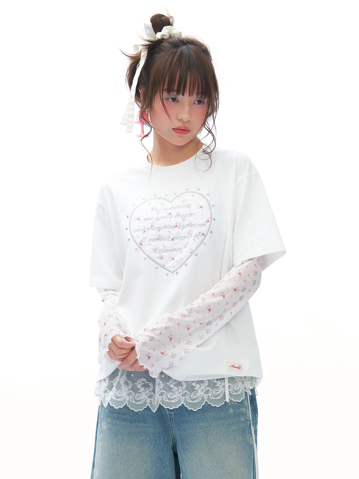 MASOOMAKE Sheer Layered White Loose-Fit Tee