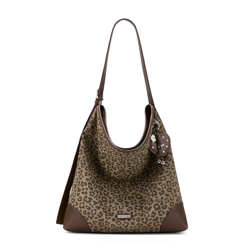 Mcmiko Leopard Print Faux Leather Zip-Top Shoulder Bag