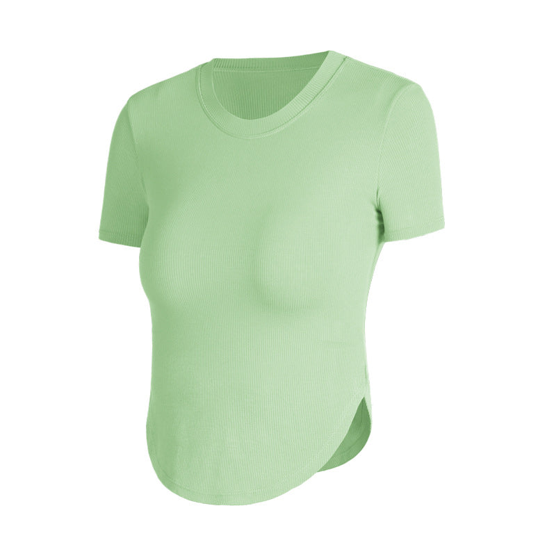 Athena Lulu Ribbed Sports Short Sleeve Blouse with Chest Pads