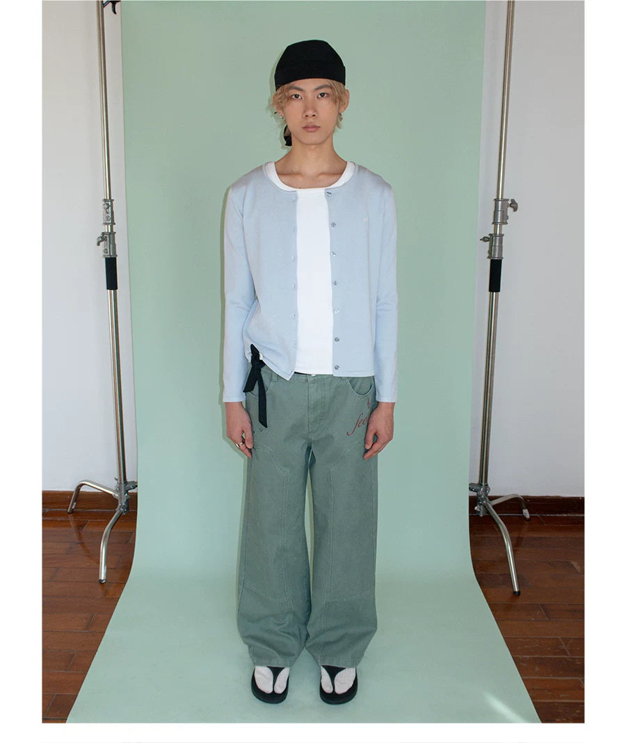 FUNKYFUN Fun Print Logging Structure Straight Casual Trousers