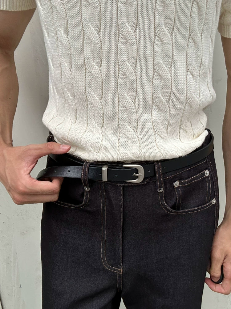 VOWPROGRESS First Layer Cowhide Old Silver Buckle Belt