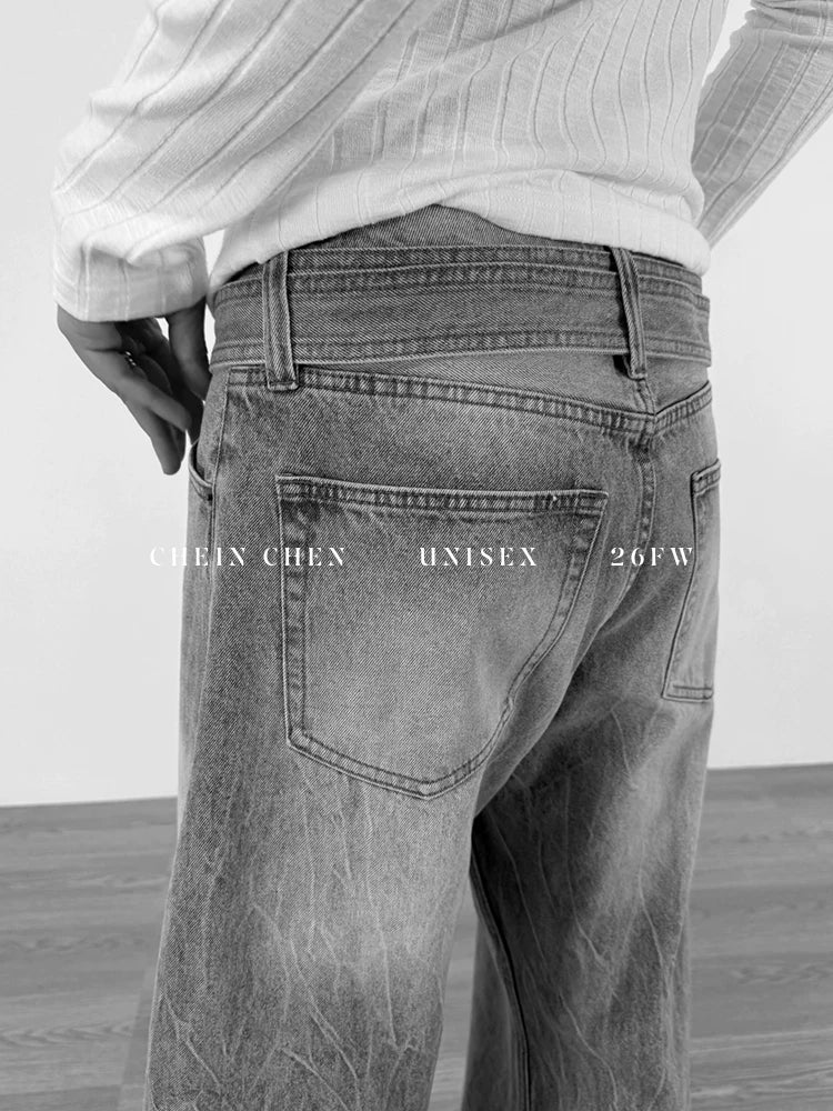 CHEIN CHEN Washed Denim Straight-Leg Jeans