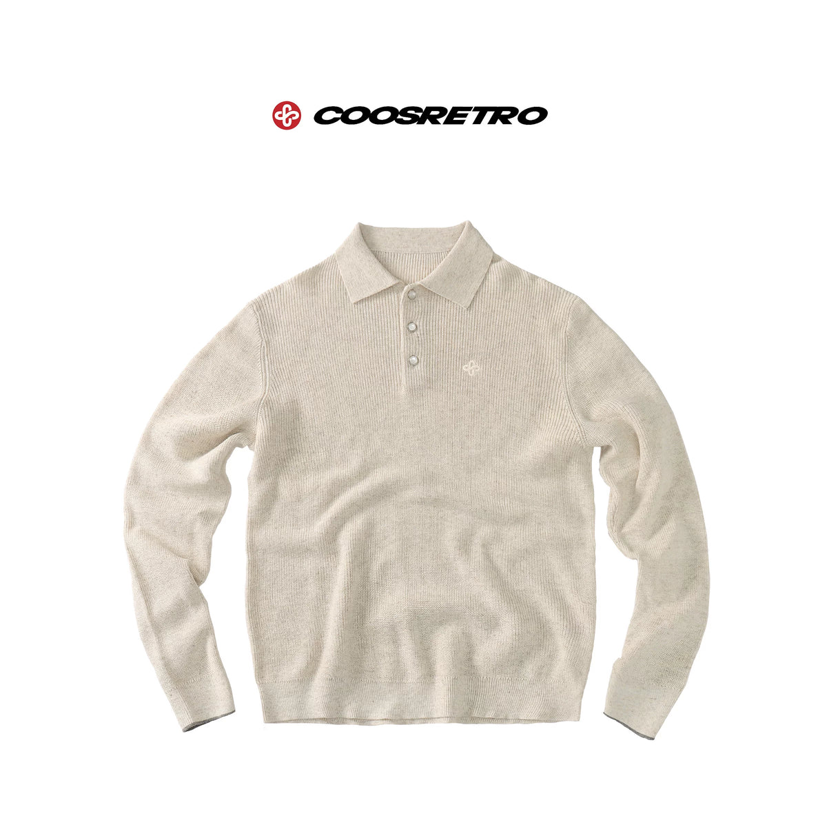 CoosRetro Linen Knitted Relaxed Long-Sleeve Polo Shirt