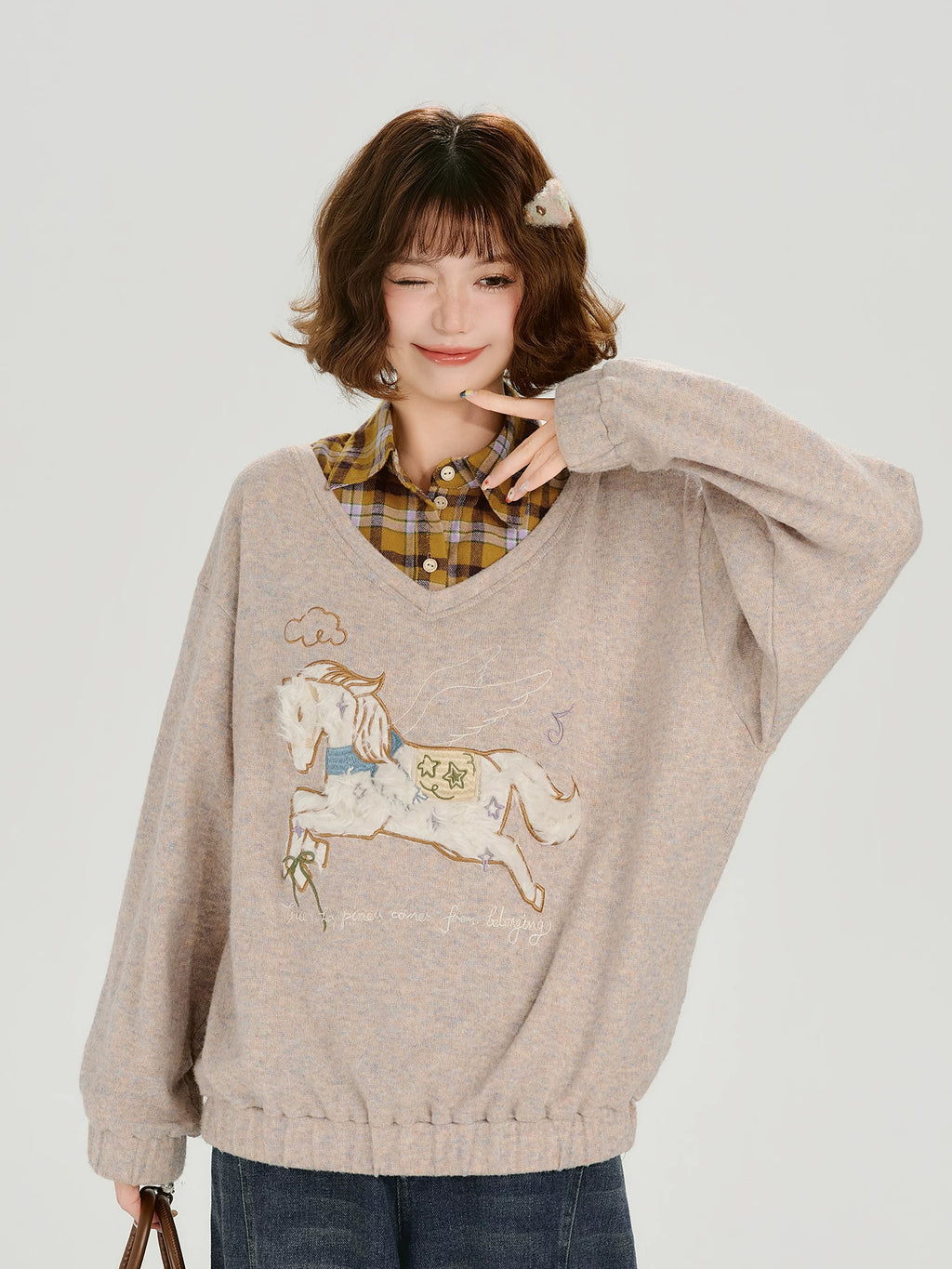 Girlyhalo Fake Two-piece Casual Versatile Knitted Sweater
