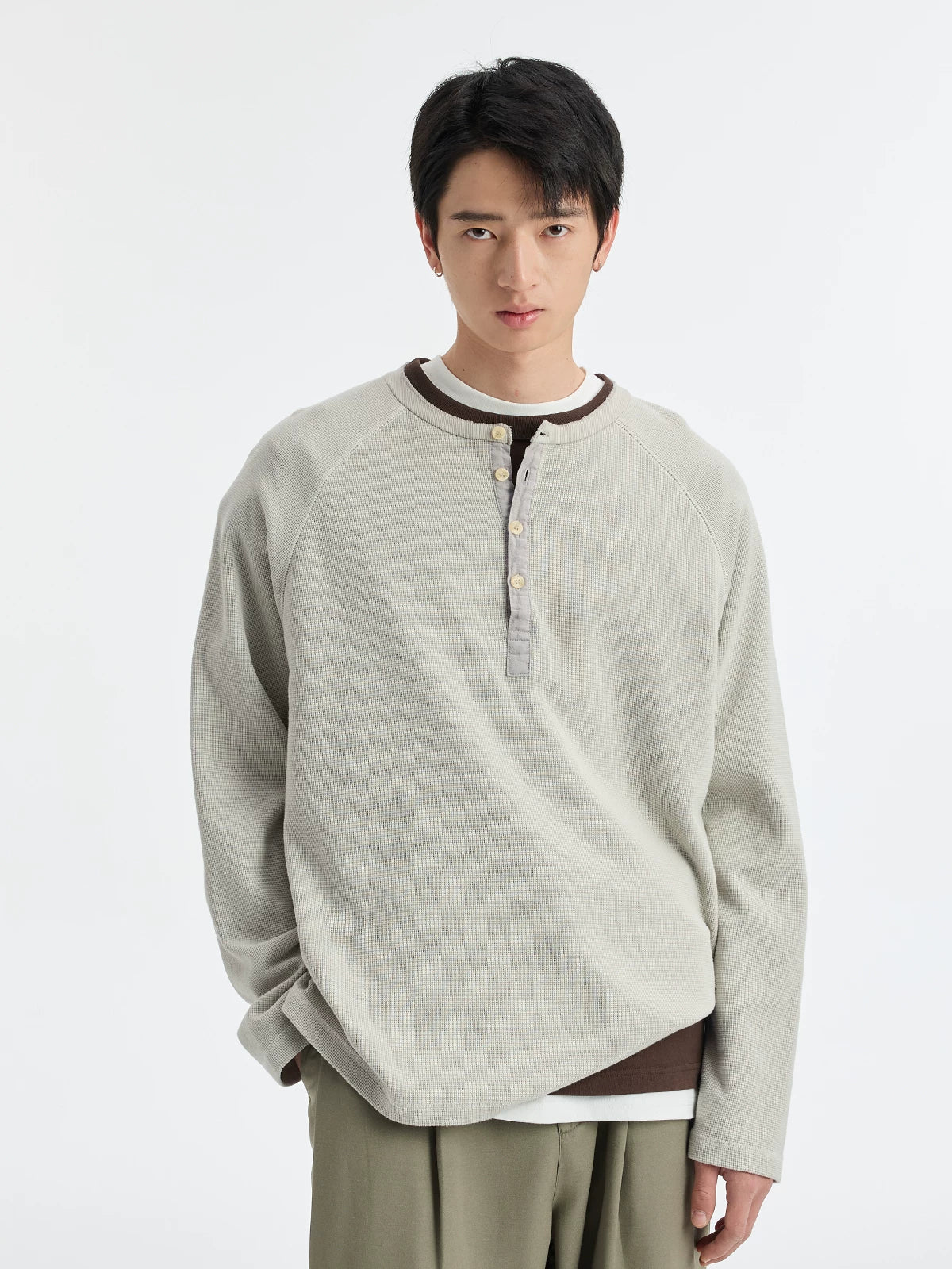 BUTTBILL Henry Neck Waffle Long Sleeve Sweater