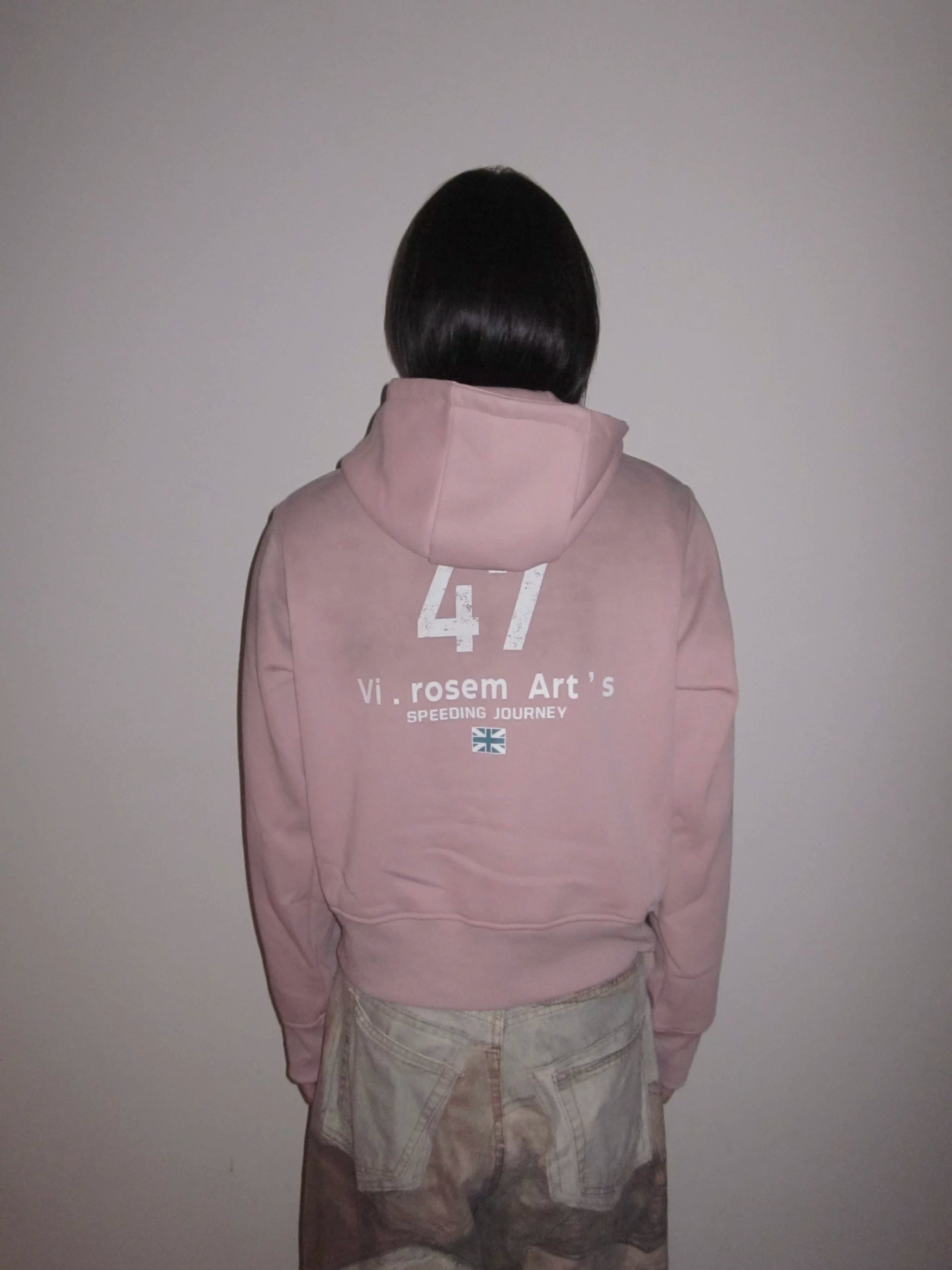 URRRGE Embroidered Cracked Print Hooded Zip-up Sweater