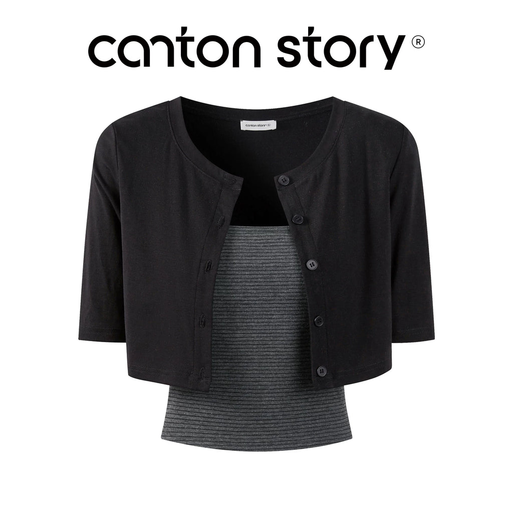 Cantonstory Black Built-in Padded Two-Piece Tee Set