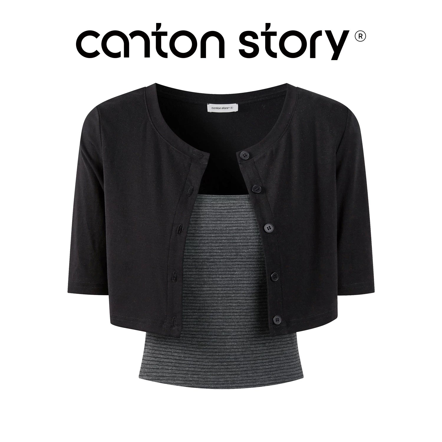 Cantonstory Black Built-in Padded Two-Piece Tee Set