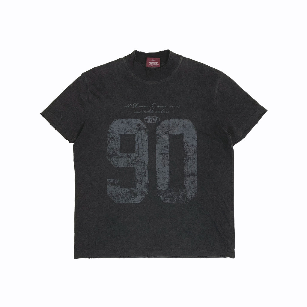TH90 CREW Vintage Sports Print Washed Comfortable Drape T-Shirt