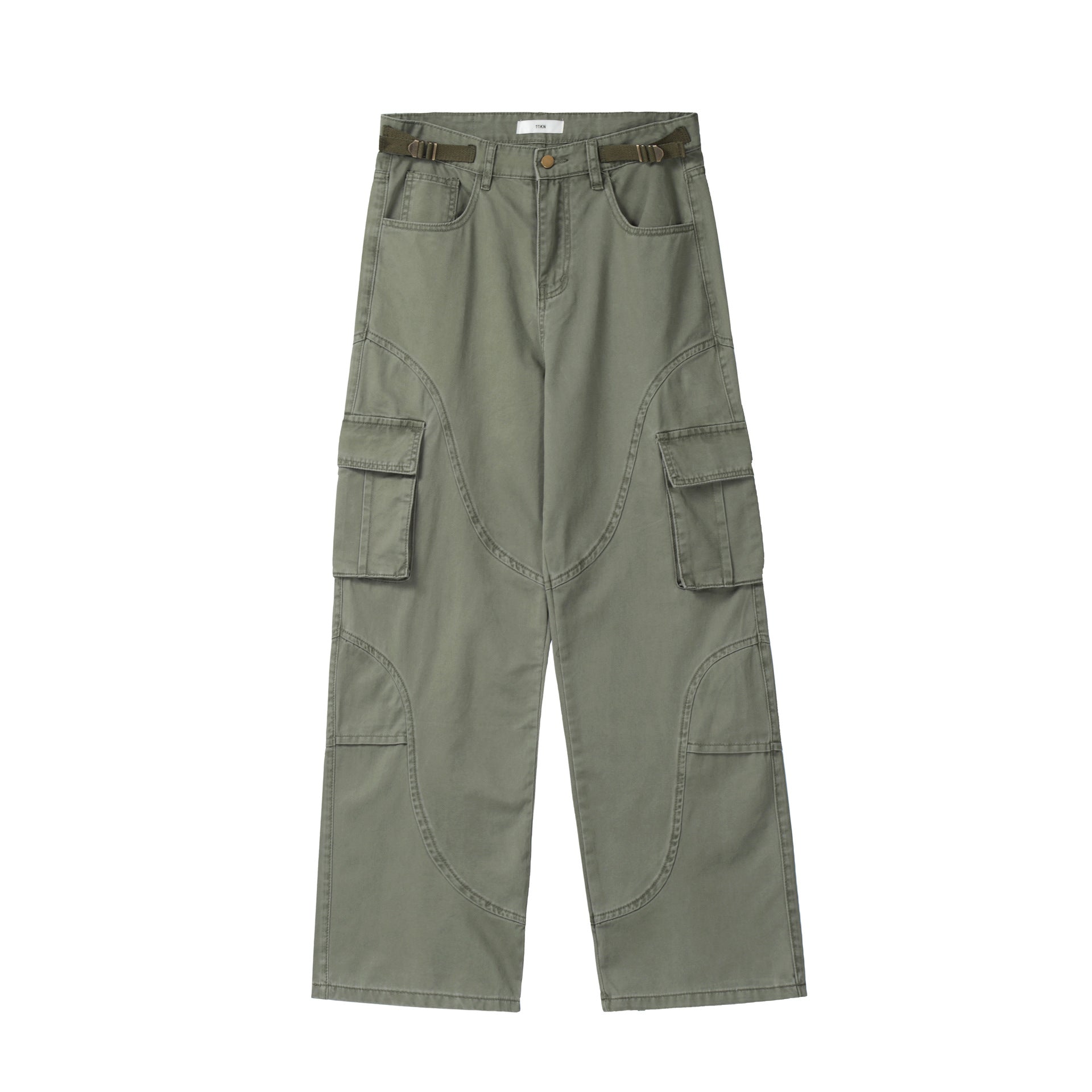 11KN Retro Three-dimensional Large Pocket Straight Slacks