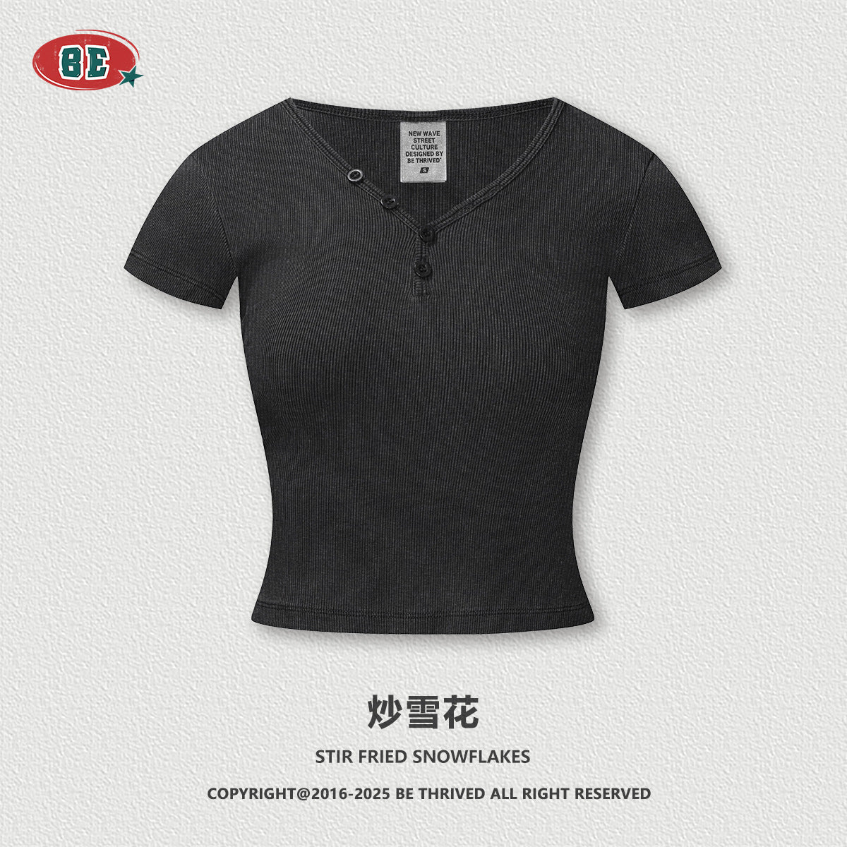BE Women's slim fit top button v-neck tee