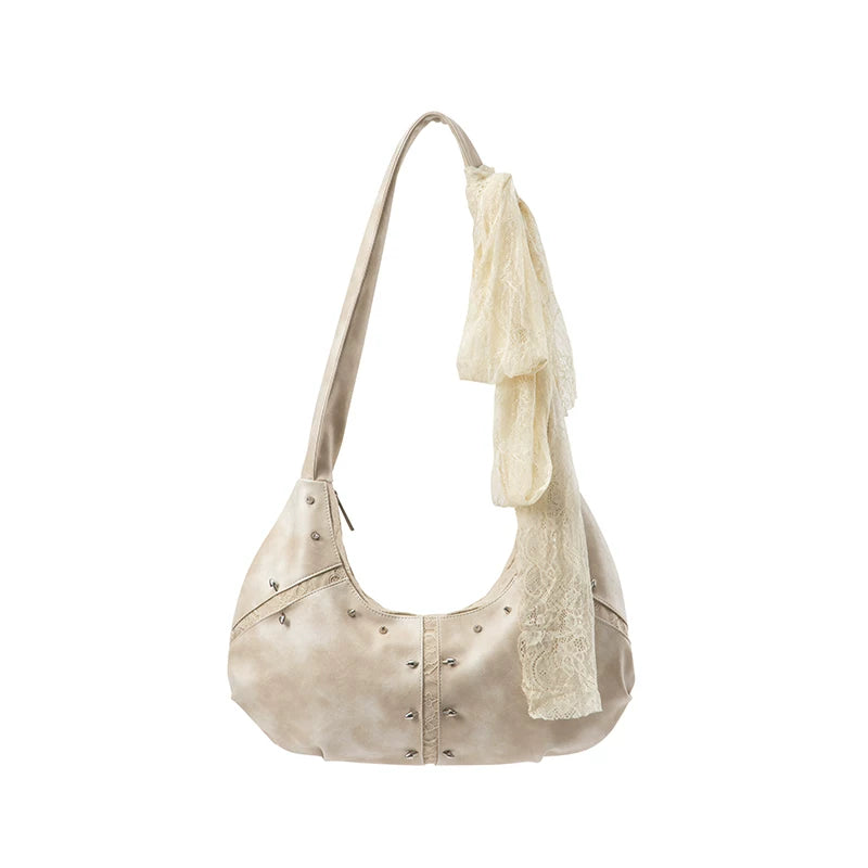 Acynmixx Lace Leather Large Capacity Shoulder Crossbody Bag