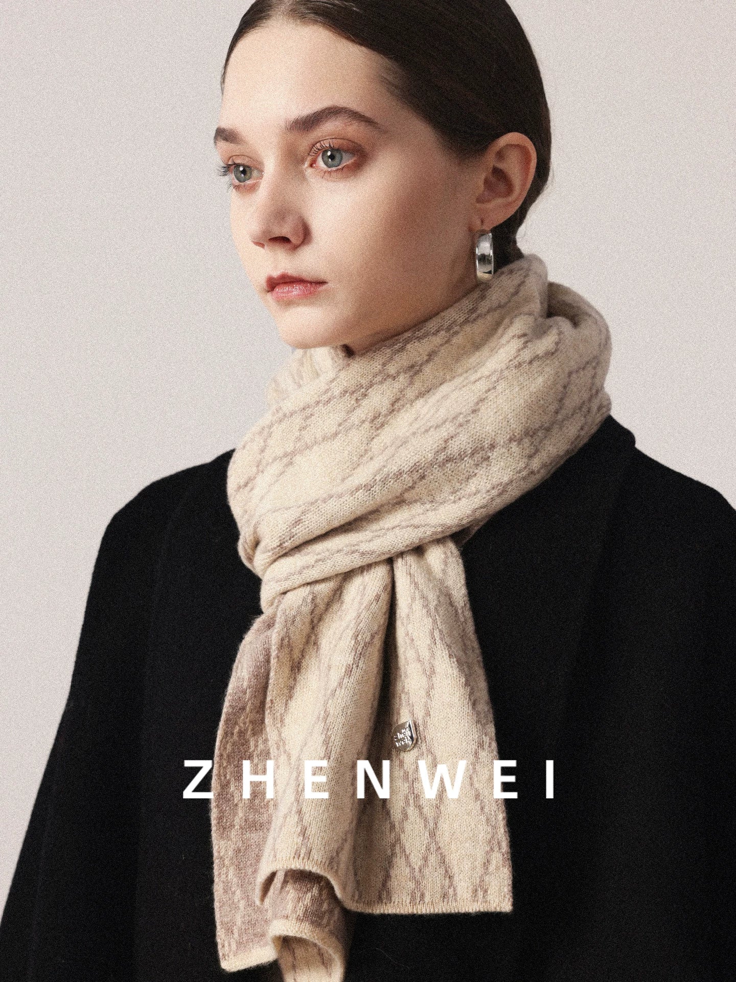 ZHENWEI 26 High-count 100% Wool Checked Knitted Scarves