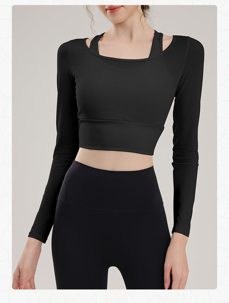 TIANQINGSE Mesh Fake Two-piece Yoga Suit