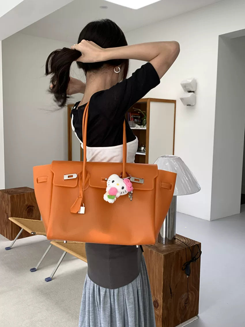 Fat*2 Semi-Transparent Faux Leather Buckle Top-Handle Bag