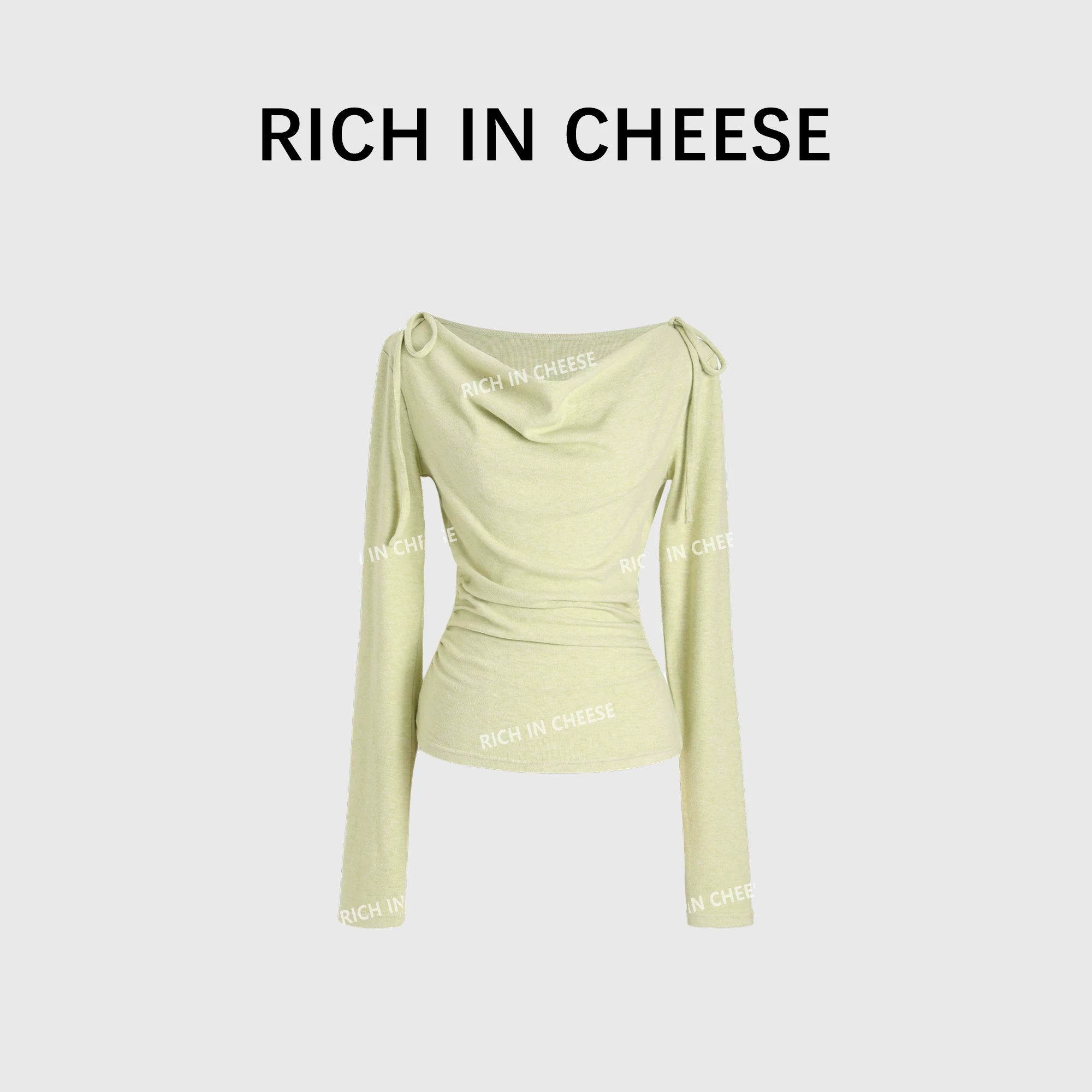 RICH IN CHEESE Pure Desire Swing Neck Knitted Waist Pleated Long Sleeves