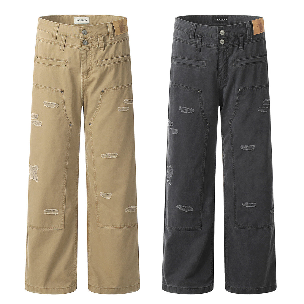 11KN irregular ripped Loose straight pants
