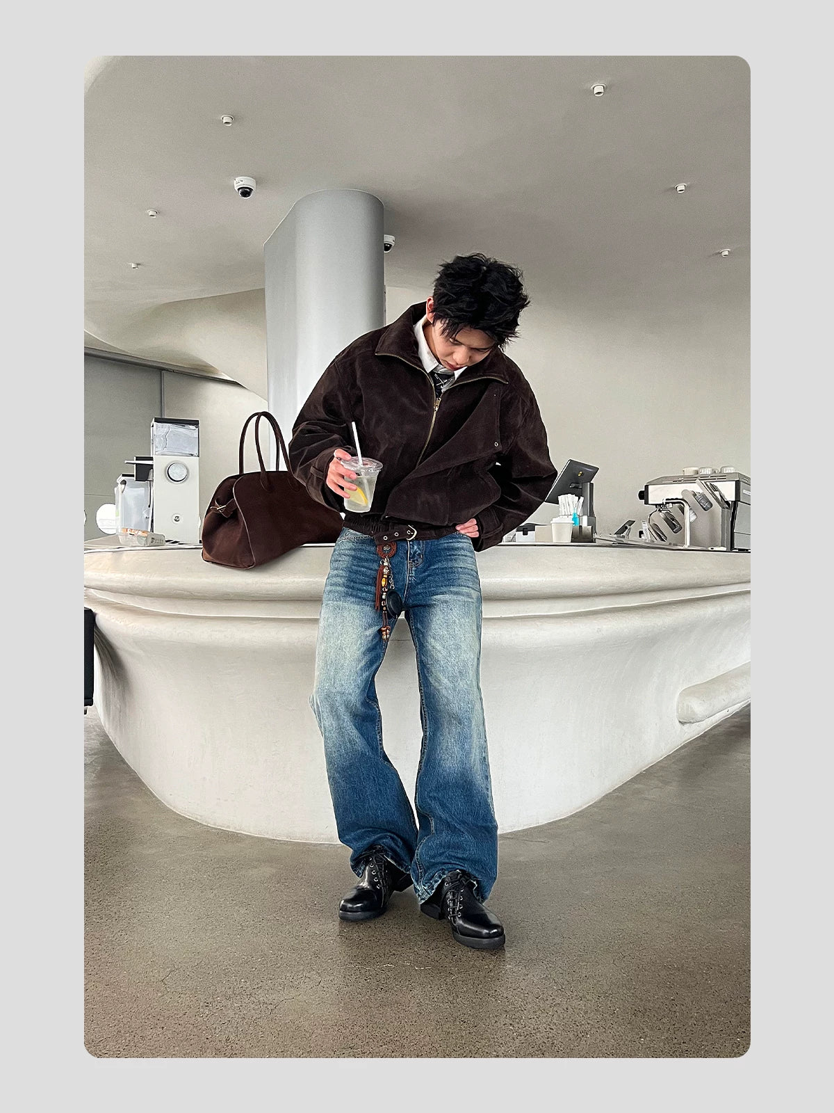 HANQIAORIJI Washed Horsehide Lace-Up Derby