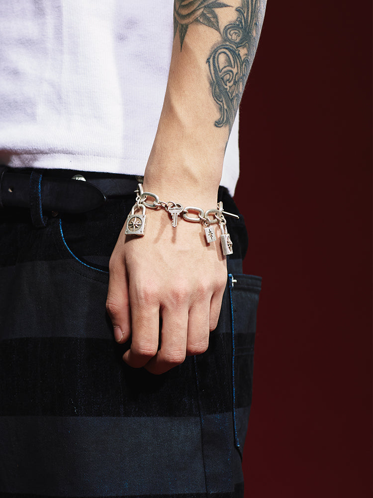 Remedy Vintage Distressed Star Key Lock Bracelet