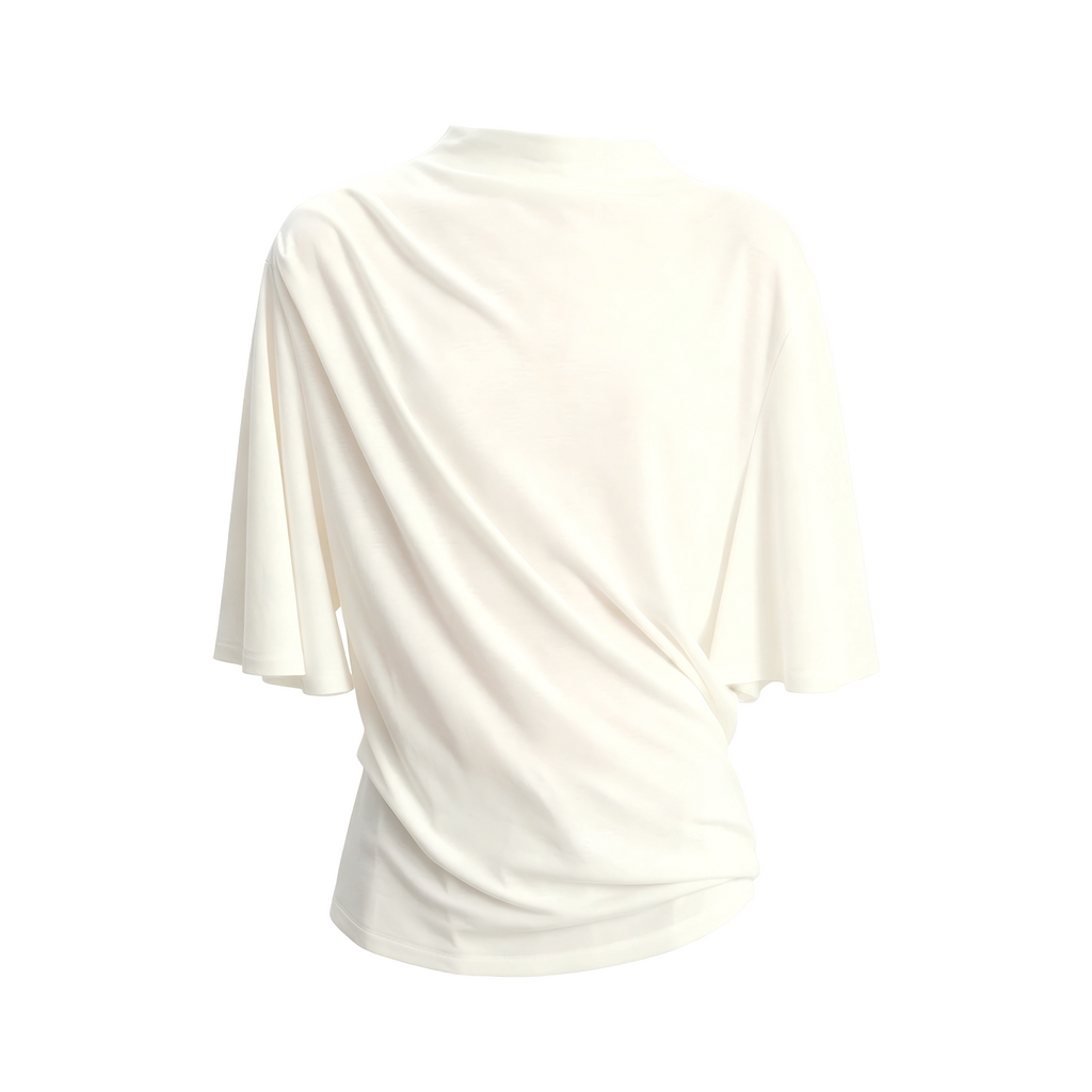 JCAESAR WOMEN Ruched Draped Half-Turtleneck Loose Tee