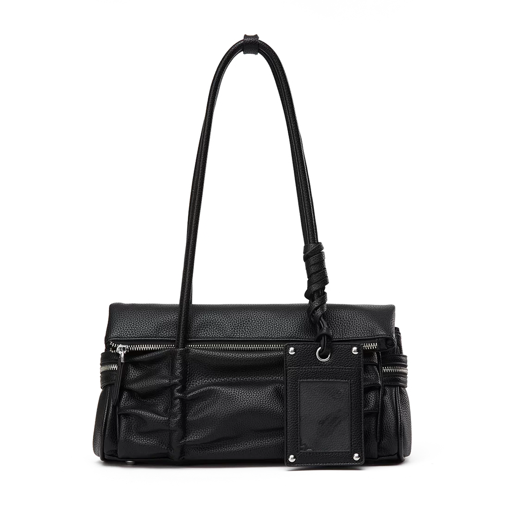 Kloaiio Faux Leather Pleated Baguette Bag — Zip Top