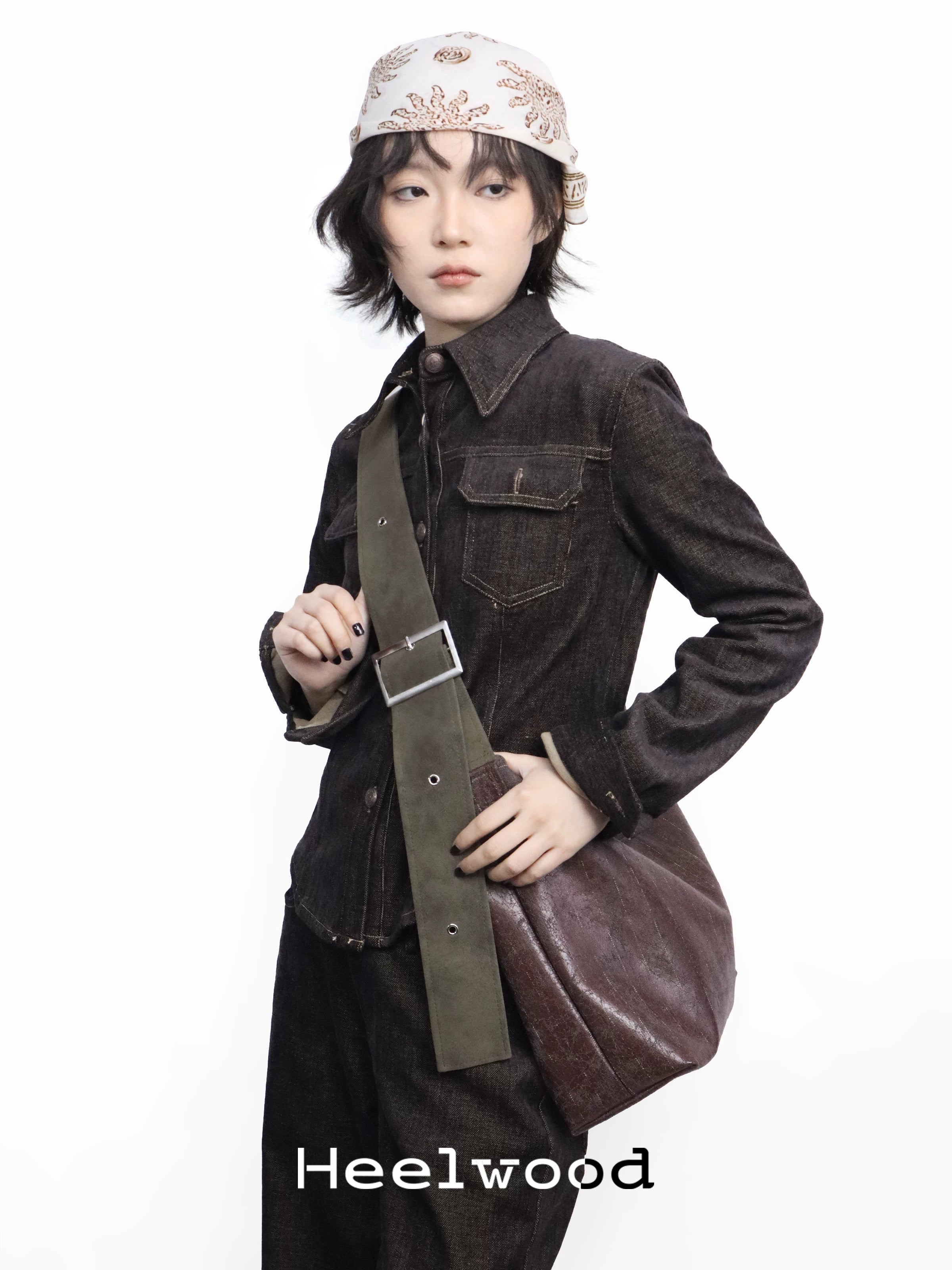 Heelwood Brown Faux Leather Magnetic Snap Bucket Bag