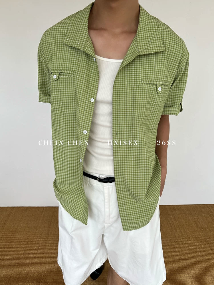 CHEIN CHEN Half-Sweet Citrus Loose Plaid Cardigan Shirt